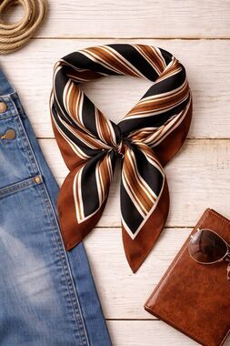 Vintage Silk Neckerchief Brown Black Stripe Bandana Scarf  Western RL Style 26